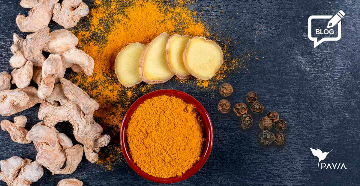 Cúrcuma, jengibre y pimienta negra