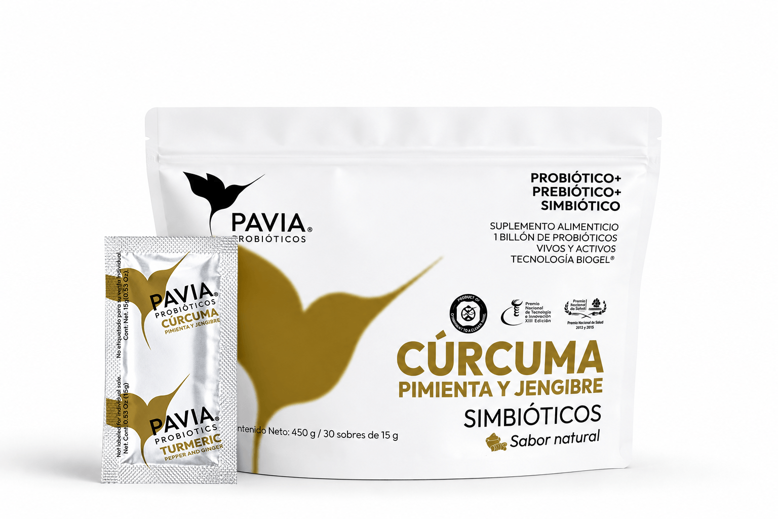 Cúrcuma, pimienta, jengibre | Probióticos vivos para desinflamar | 30 sobres
