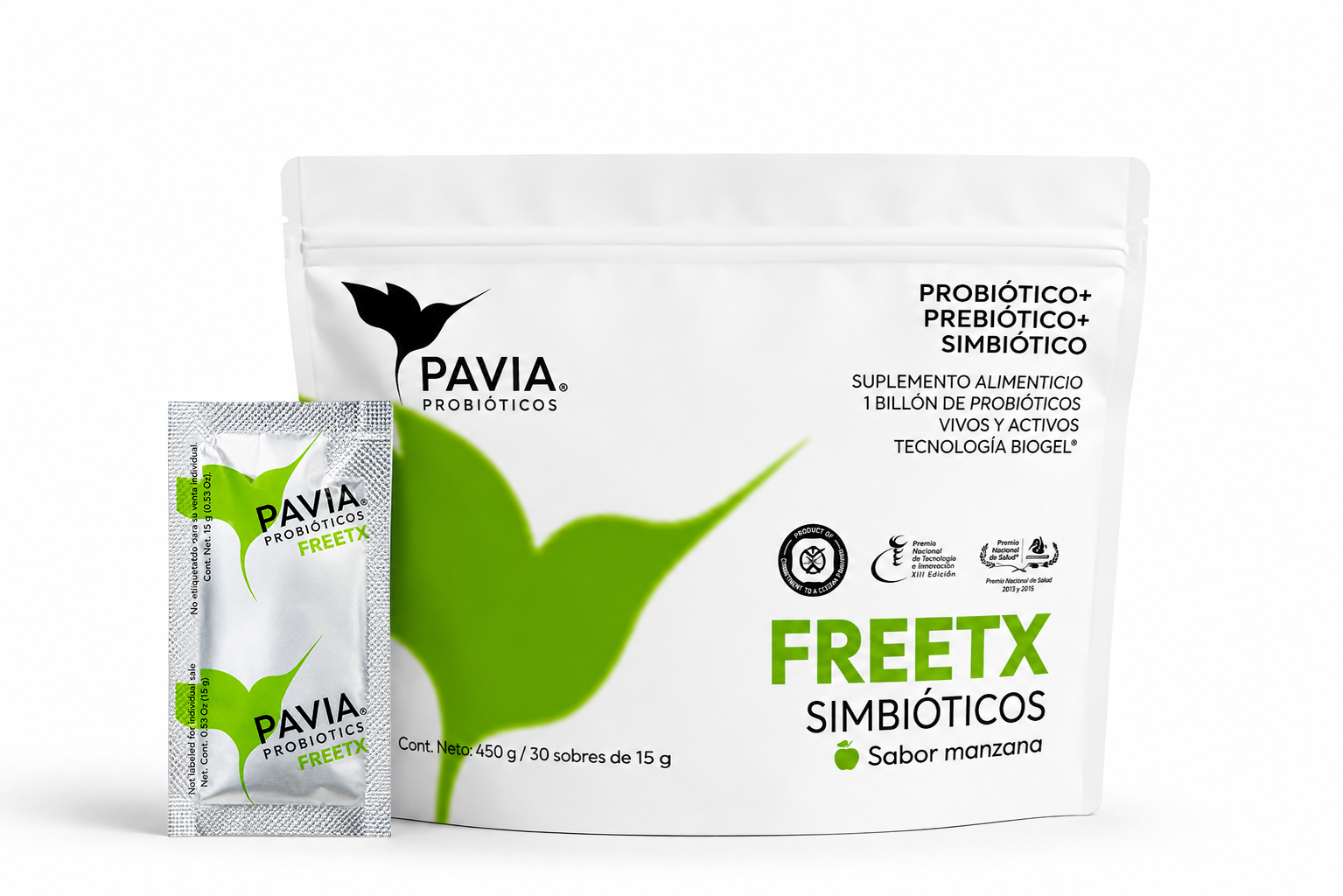FreeTX | Probióticos vivos con fibra para una mejor digestión | 30 sobres | Sabor manzana