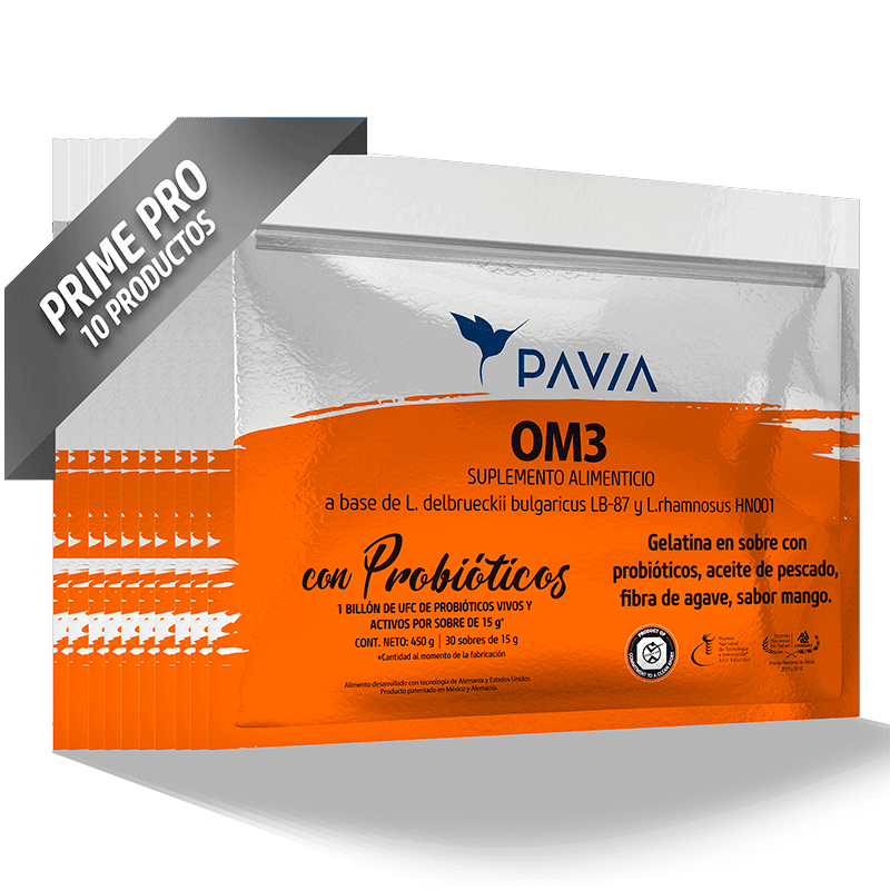 probioticos con om3 de pavia sabor mango, ahorra con compra mensual con prime pro