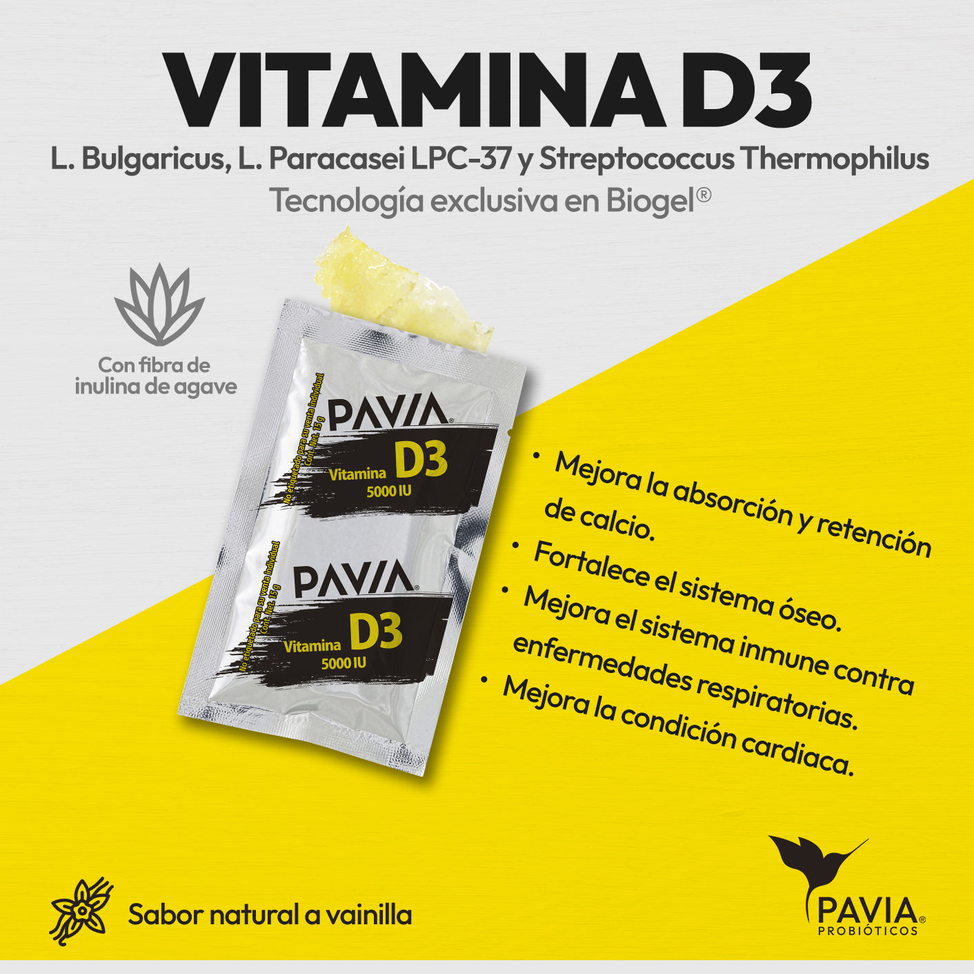 Vitamina D3 | Probióticos vivos con vitaminas D3 y K2 para tus huesos | 30 sobres | Sabor vainilla